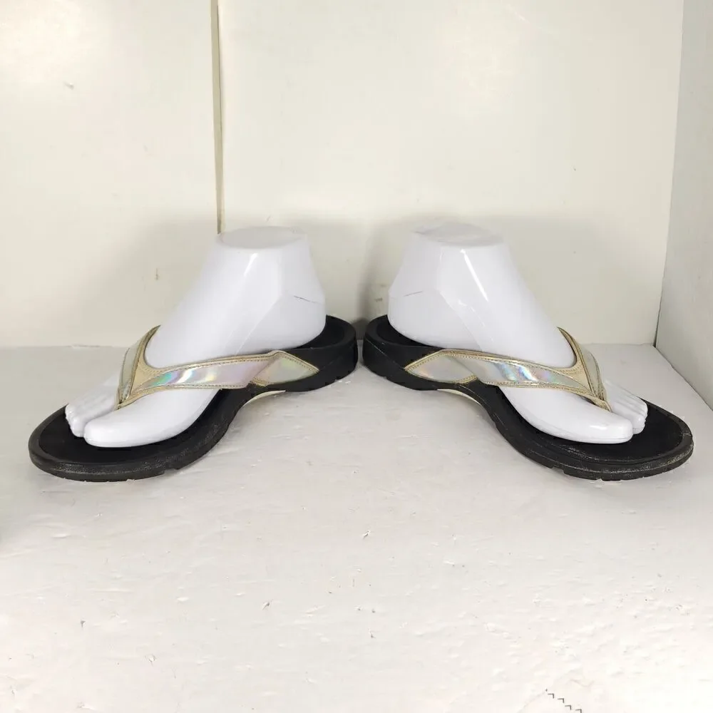 Abeo Women's Alea US9N Silver Thong Neutral Footbed Slide Thong Flip Flop Sandal